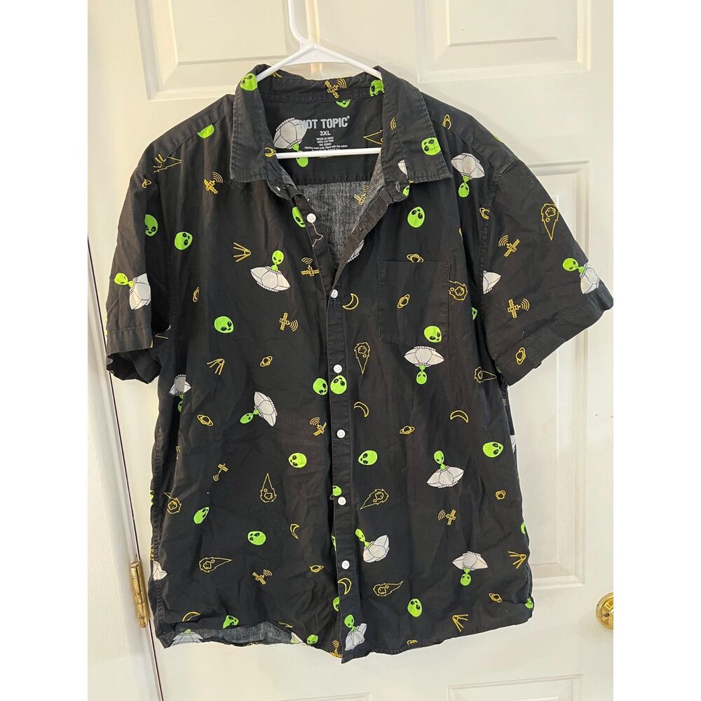 Hot Topic Black Alien All Over Print Button Down Shirt Mens 3XL Novelty Graphic